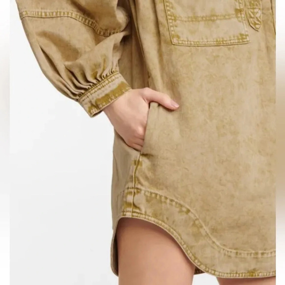 Ulla Johnson Wesley Cotton Denim Tunic Mini Dress 0 Oasis Khaki Balloon Sleeve - Picture 4 of 15